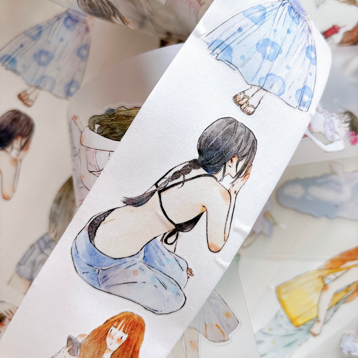 Seahorse Forest Vol11【A61#A Touch of Coolness】Vintage Scene Original Design Pre-Cut Washi/PET Tape Stickers,for Scrapbook Supplies,Junk Journal Supplies