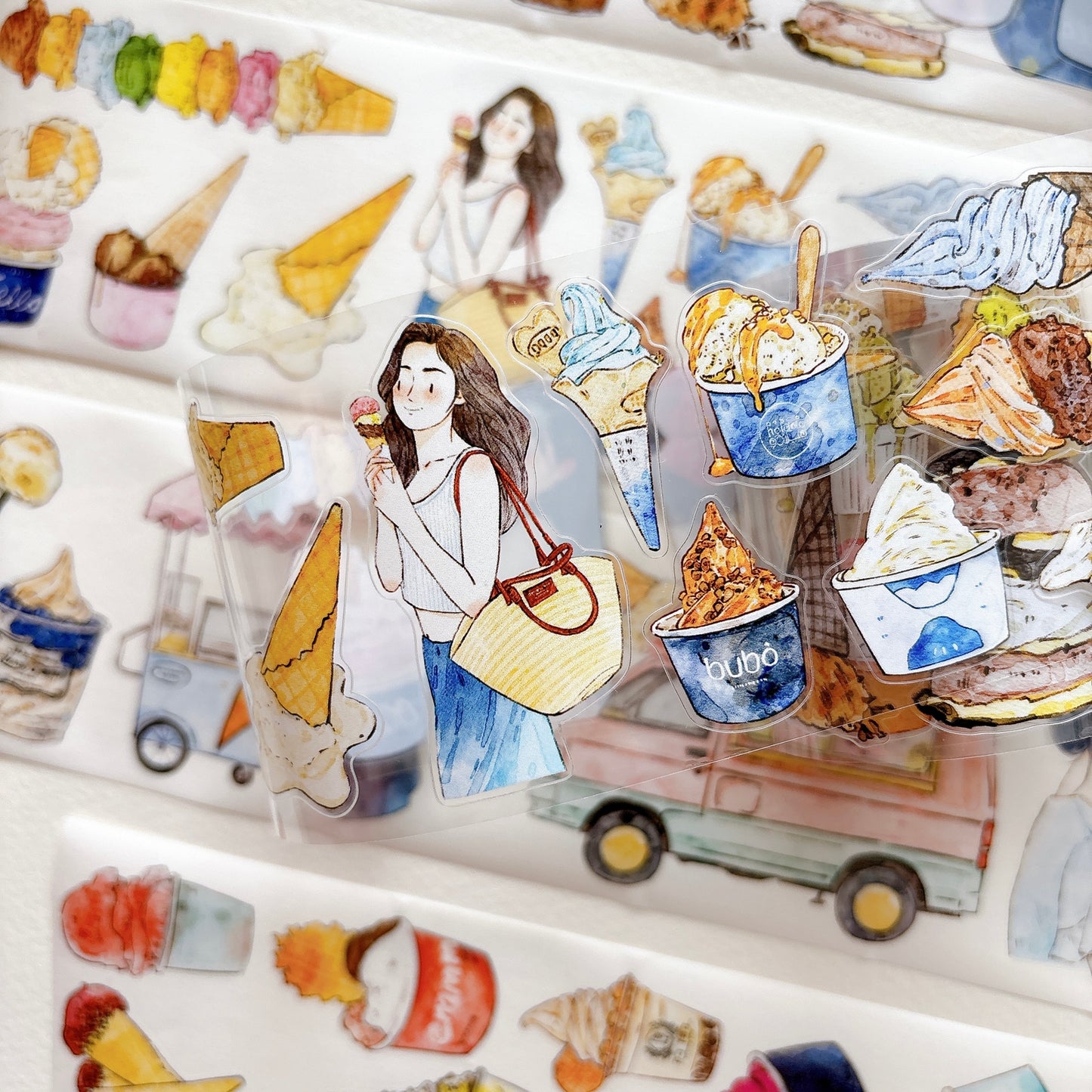 Seahorse Forest Vol11【A65#Icecream】Vintage Delicious Sweets Original Design Pre-Cut Washi/PET Tape Stickers,for Scrapbook Supplies,Junk Journal Supplies