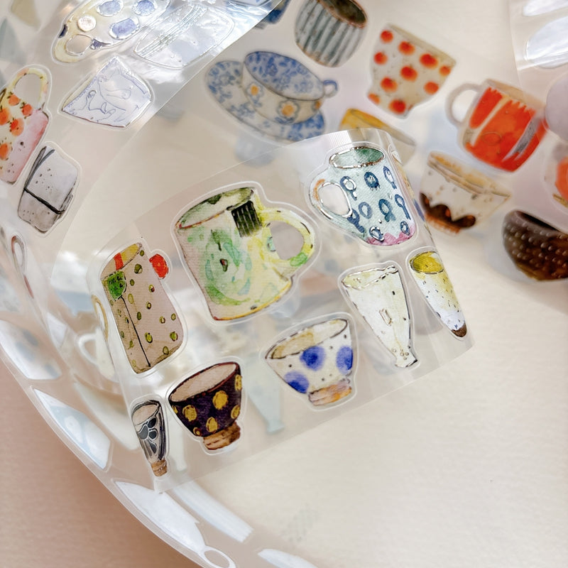 Seahorse Forest Vol.12【A67#Cup】Vintage Original Design Pre-Cut Silver Foil Washi/PET Tape Stickers,for Scrapbook Supplies,Junk Journal Supplies