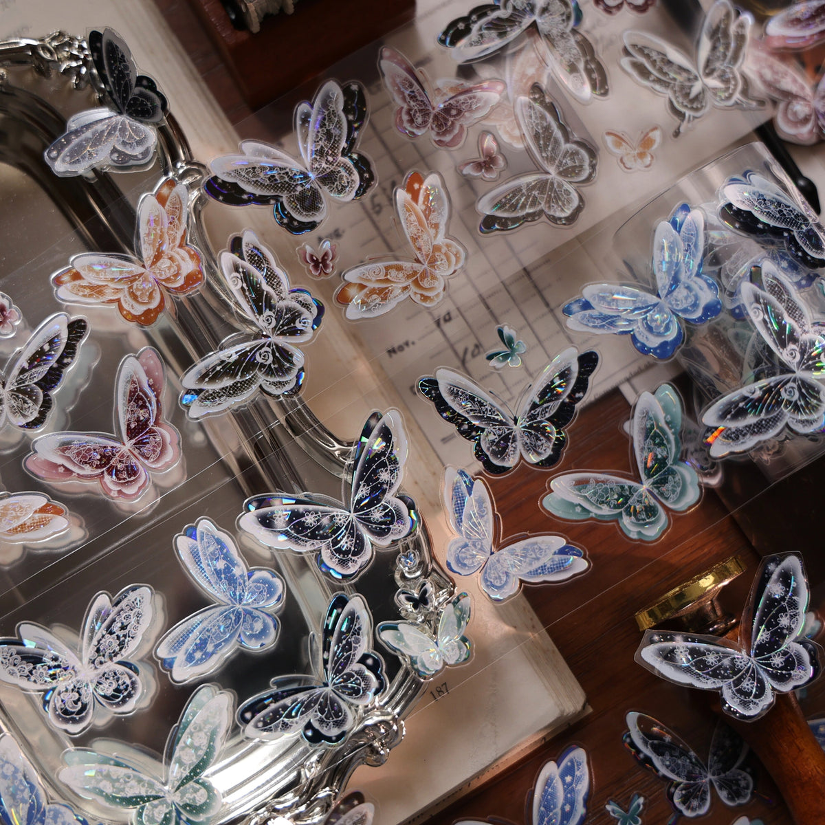 YiEr Vol18【Glasswing Butterfly】Pre-cut Orginal Design Butterfly Washi Tape and PET Stickers