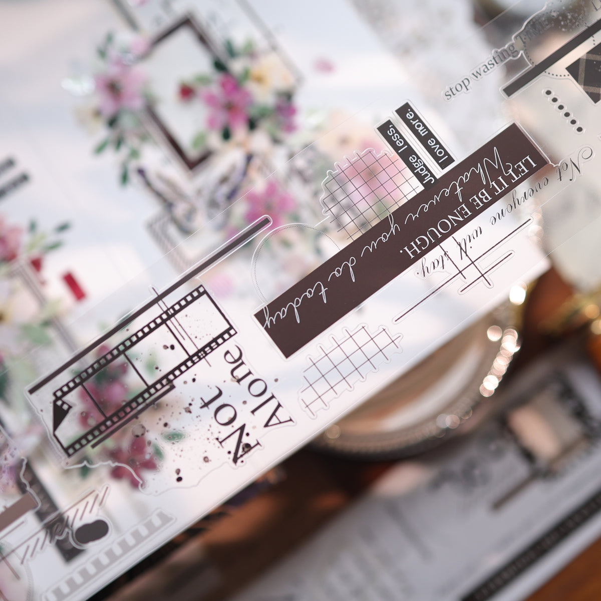 YiEr Vol18【Old Page Notes】Pre-cut Orginal Design Base Text Border Washi Tape and PET Stickers