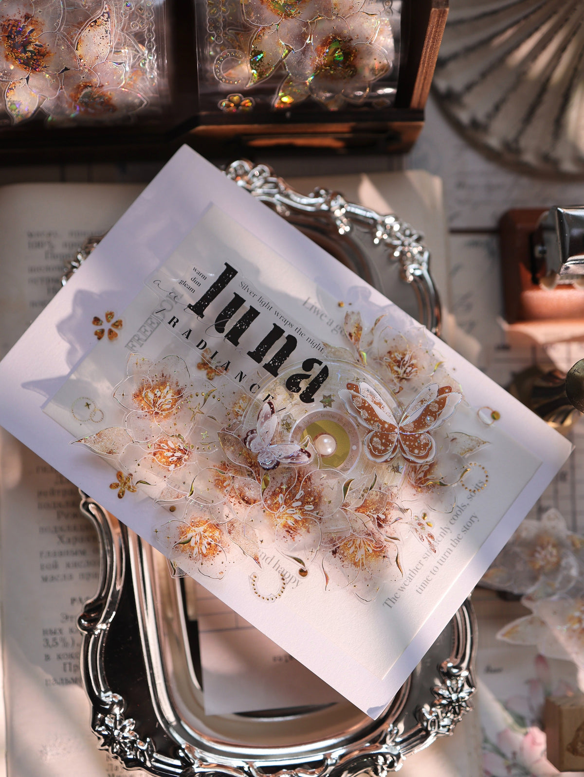 YiEr Vol18【Starfall Cymbidium】Pre-cut Orginal Design Vintage Transparent Golden Flower Planner Sticker Pet Washi Tape
