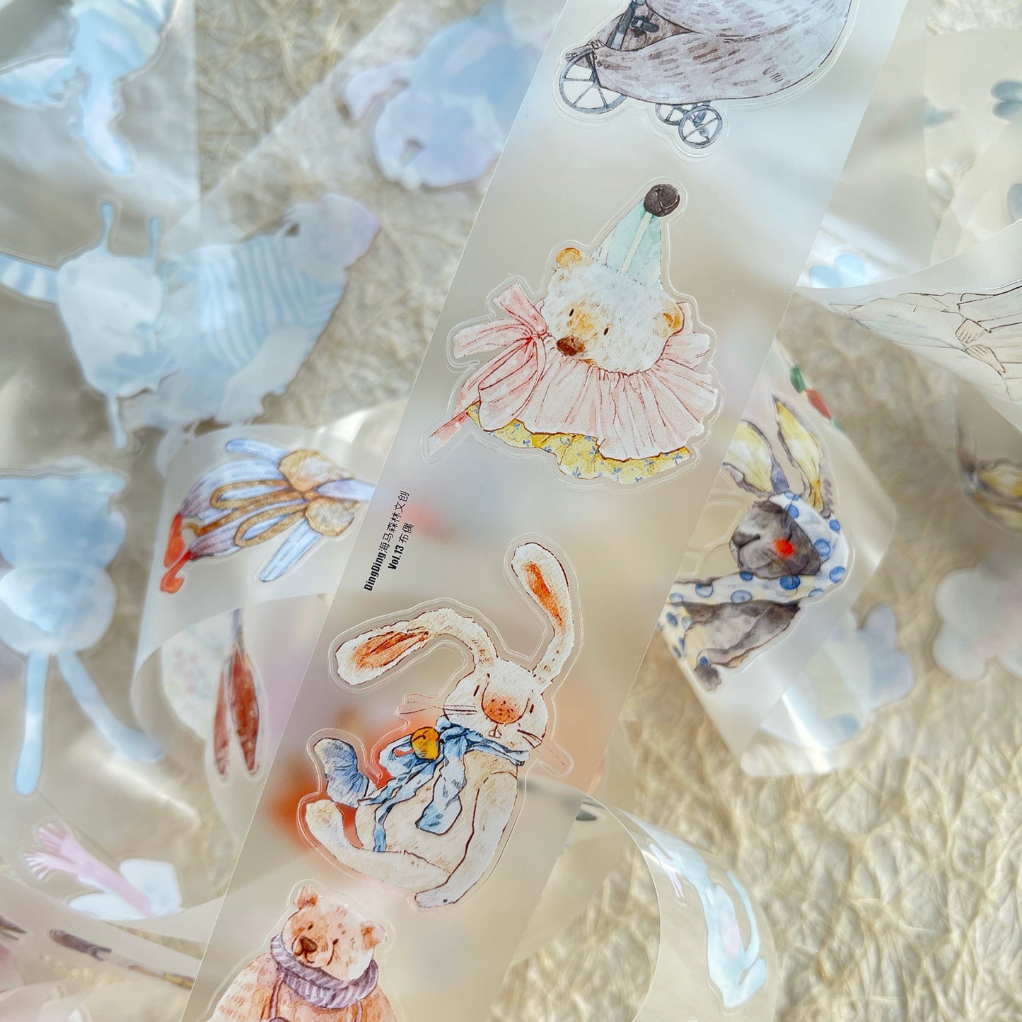 DingDing Vol13【46#Ragdoll】Kiss-cut Washi Pet Tape,Original Vintage Design for Scrapbooks Supplies,Junk Journal,Planner Stickers
