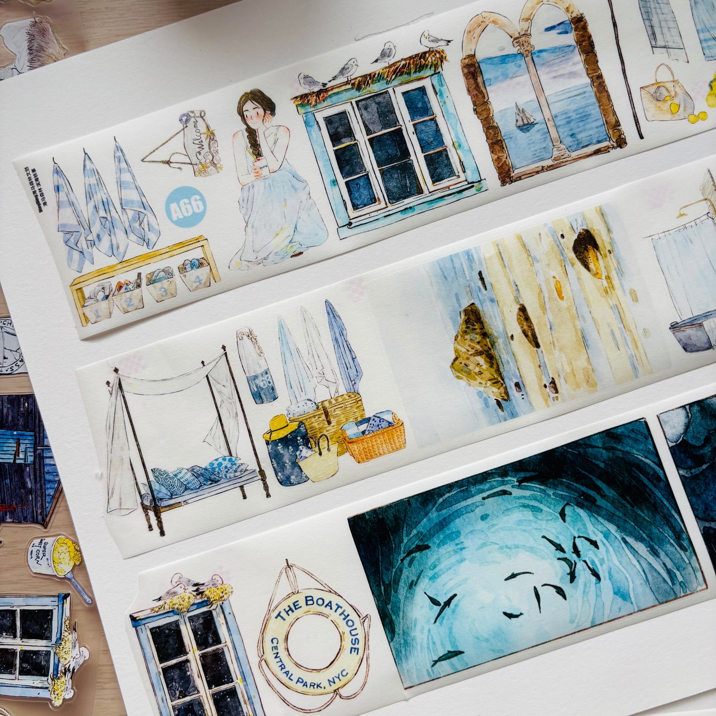Seahorse Forest Vol11【A66#Anecdotes from Coast】Vintage Scene Original Design Pre-Cut Washi/PET Tape Stickers,for Scrapbook Supplies,Junk Journal Supplies