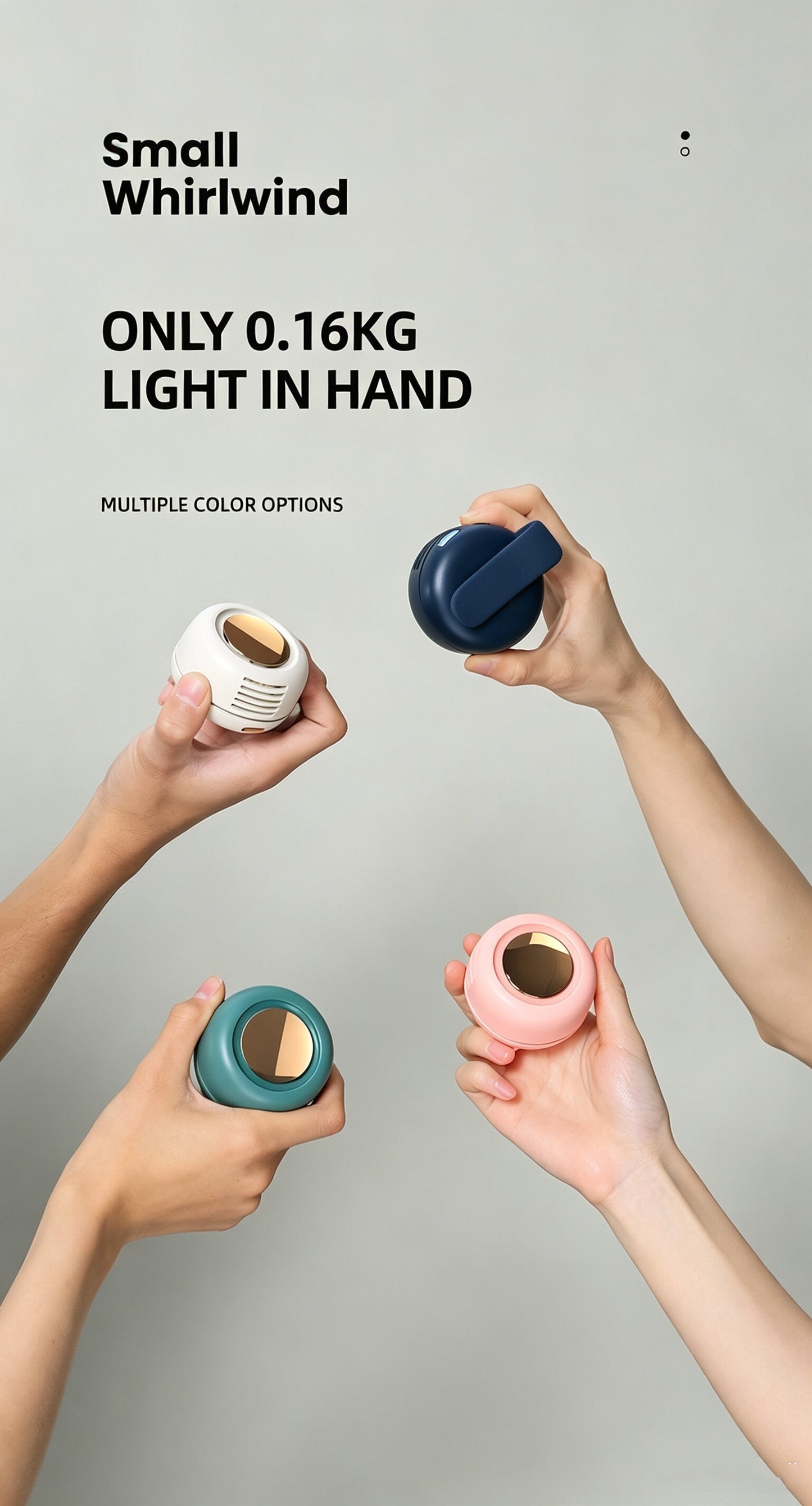 ‌Mini Cyclone-160g Bladeless Clip Fan, der überall hin mitkommt. 3 Geschwindigkeiten. 900 mAh. Silikonclip. Überall befestigbar. Freihändige Kühlung.