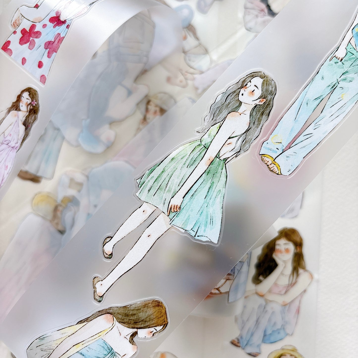 Seahorse Forest Vol11【A61#A Touch of Coolness】Vintage Scene Original Design Pre-Cut Washi/PET Tape Stickers,for Scrapbook Supplies,Junk Journal Supplies