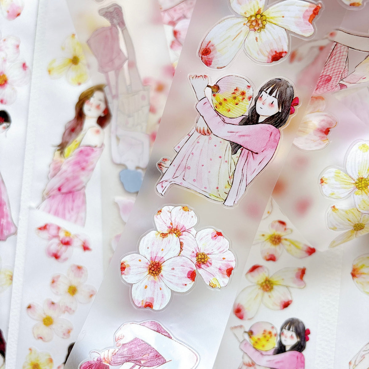 DingDing Vol.17【67#Cornelian Cherry】Original Character Design Vintage Casualness Girl Washi/PET Tape Stickers, for Scrapbook Supplies,Scrapbook Tape Stickers,Junk Journal Supplies