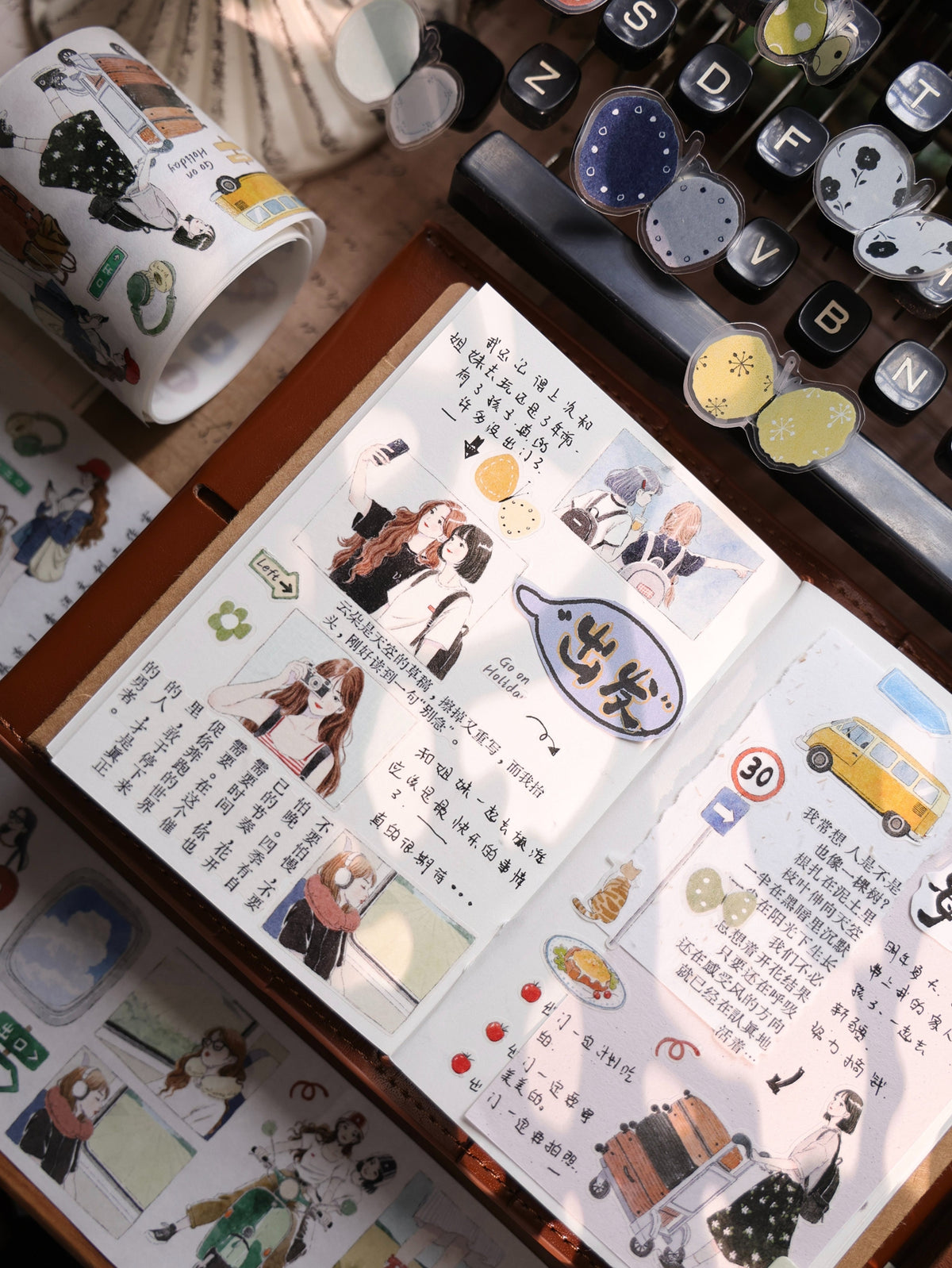YiEr Vol18【Journey】Salt Series Pre-cut Orginal Design Travel Character Storyboard Washi Tape and PET Stickers