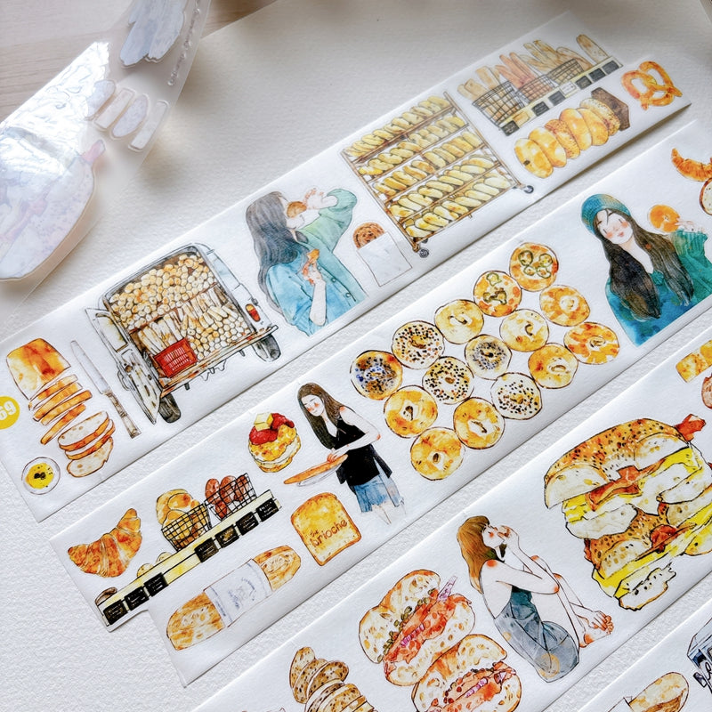 Seahorse Forest Vol.12【A69#Bread Woman】Vintage Delicious Sweets Bread Original Design Pre-Cut Washi/PET Tape Stickers,for Scrapbook Supplies,Junk Journal Supplies