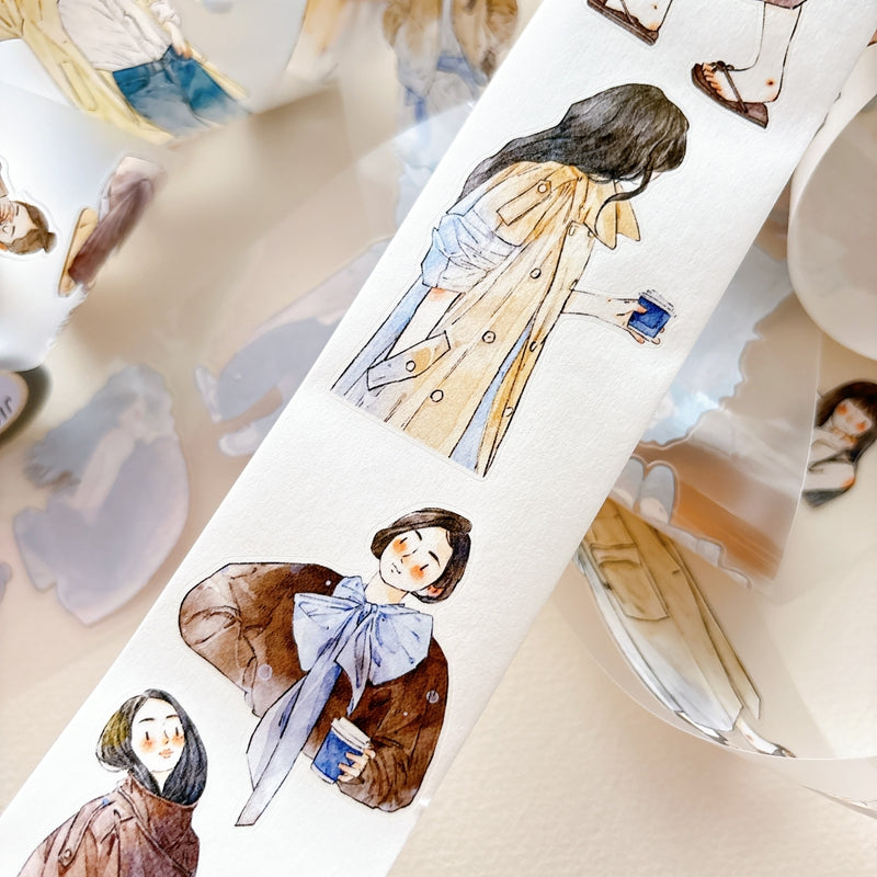 DingDing Vol.16【60#A Little Coffee Color】Pre-Cut Original Design Vintage Character Washi/PET Tape Stickers, for Scrapbook Supplies,Scrapbook Tape Stickers,Junk Journal Supplies, Journaling Stickers,Bullet Journals