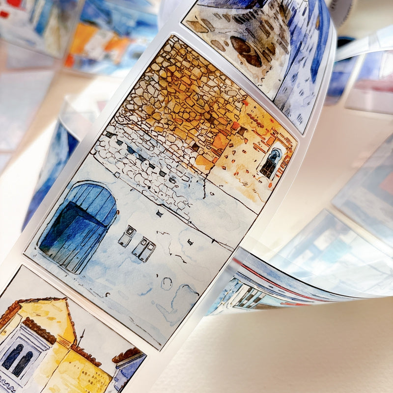 Seahorse Forest Vol11【A71#Wind Passes through Blue Lane】Vintage Scene Original Design Pre-Cut Washi/PET Tape Stickers,for Scrapbook Supplies,Junk Journal Supplies