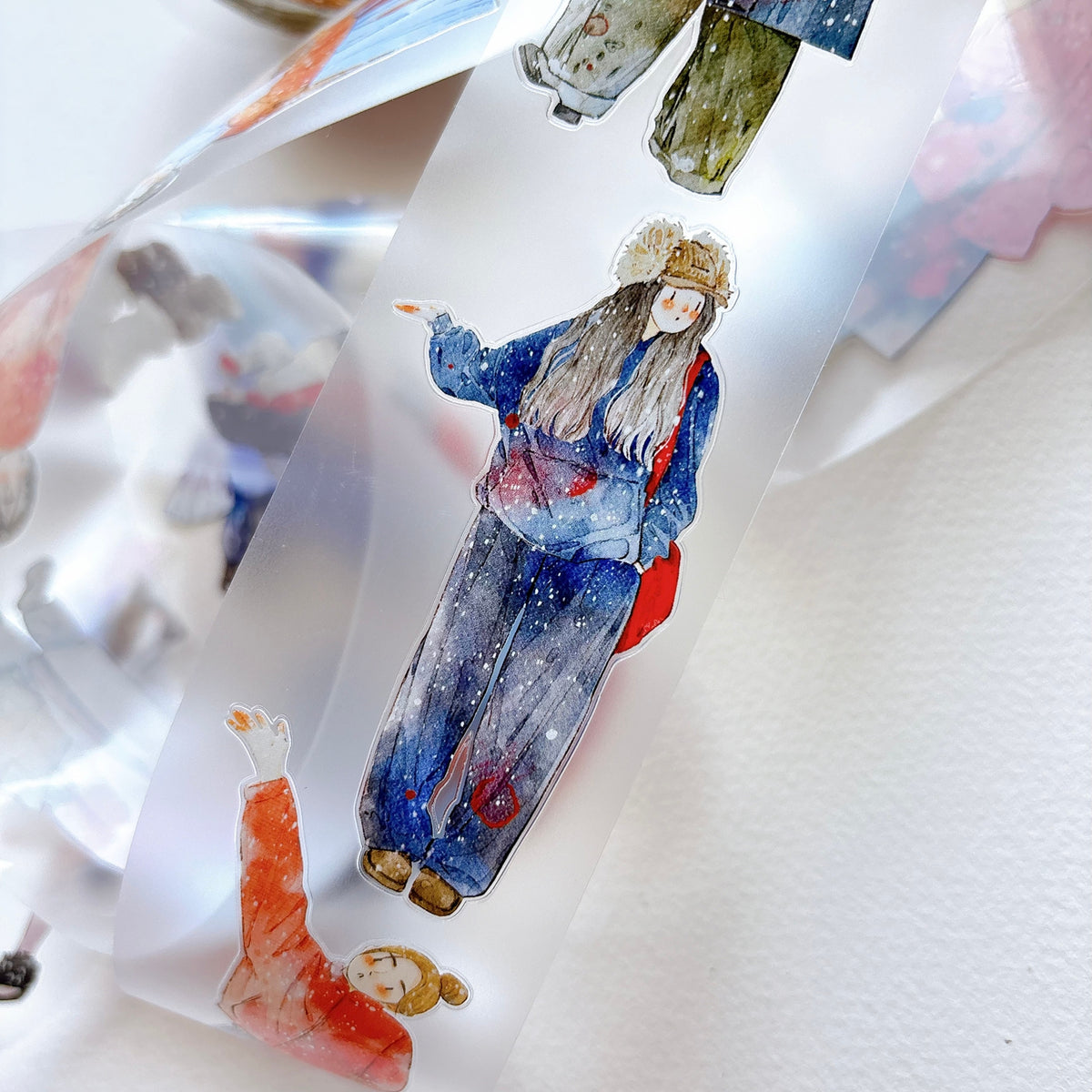 DingDing Vol.17【64#It’s Snowing】Pre-Cut Original Design Vintage Character Washi/PET Tape Stickers, for Scrapbook Supplies,Scrapbook Tape Stickers,Junk Journal Supplies, Journaling Stickers,Bullet Journals