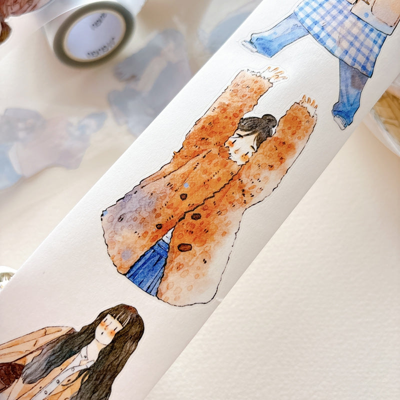 DingDing Vol.16【60#A Little Coffee Color】Pre-Cut Original Design Vintage Character Washi/PET Tape Stickers, for Scrapbook Supplies,Scrapbook Tape Stickers,Junk Journal Supplies, Journaling Stickers,Bullet Journals