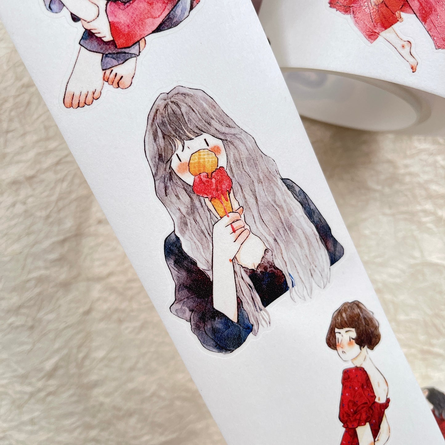 DingDing Vol12【42#A Little Red】Original Design Pre-Cut Washi/PET Tape Stickers,for Scrapbook Supplies,Journaling,Junk Journal,Bullet Journal,Planner Stickers