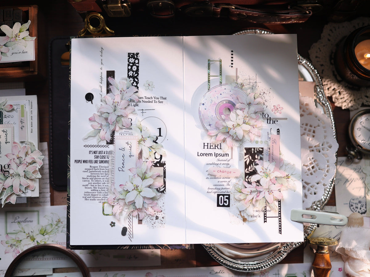 YiEr Vol18【Faint-Mist Lily】Pre-cut Orginal Design Follower Washi Tape and PET Stickers