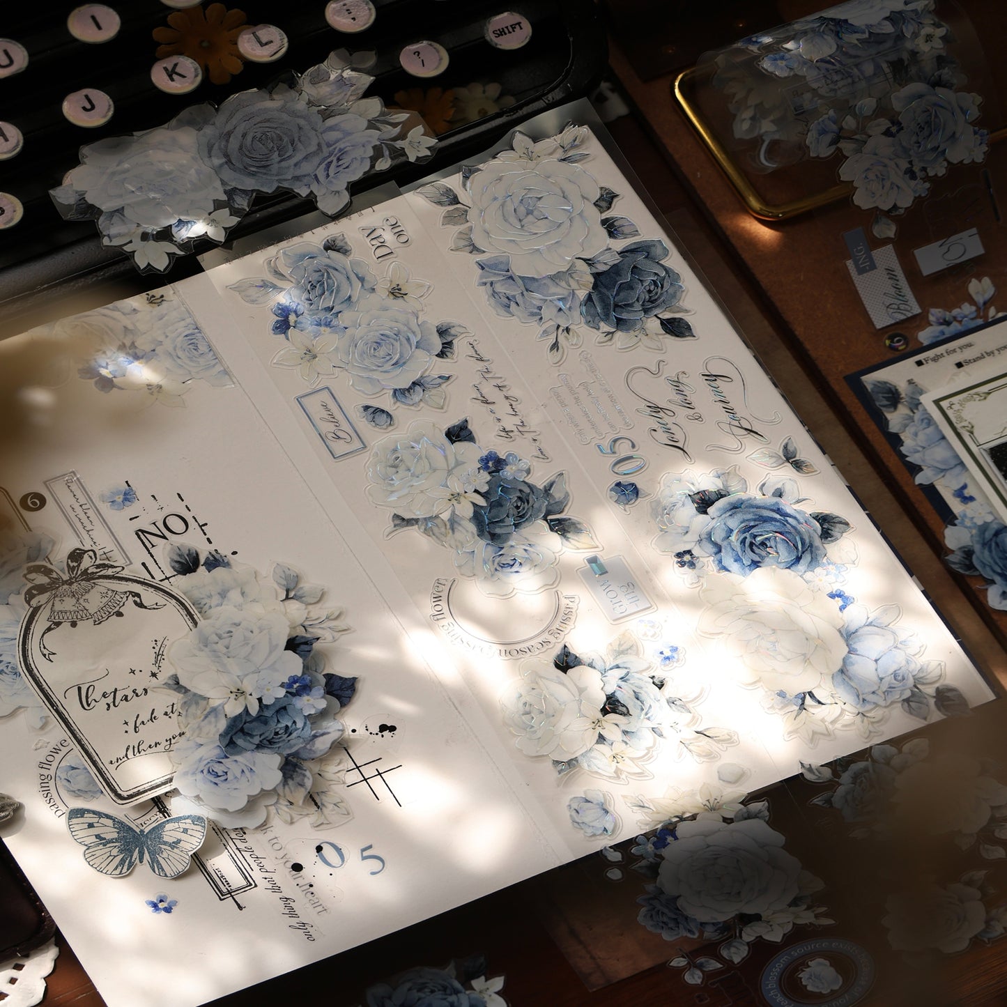 YiEr Vol16【Moonfield Rose Blue】Floral Washi Tape and PET Stickers