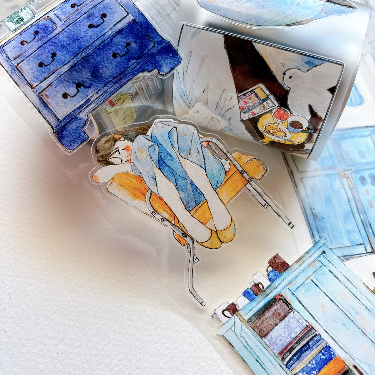 DingDing Vol.17【66#There is a Nest】Original Character Design Vintage Casualness Girl Washi/PET Tape Stickers, for Scrapbook Supplies,Scrapbook Tape Stickers,Junk Journal Supplies
