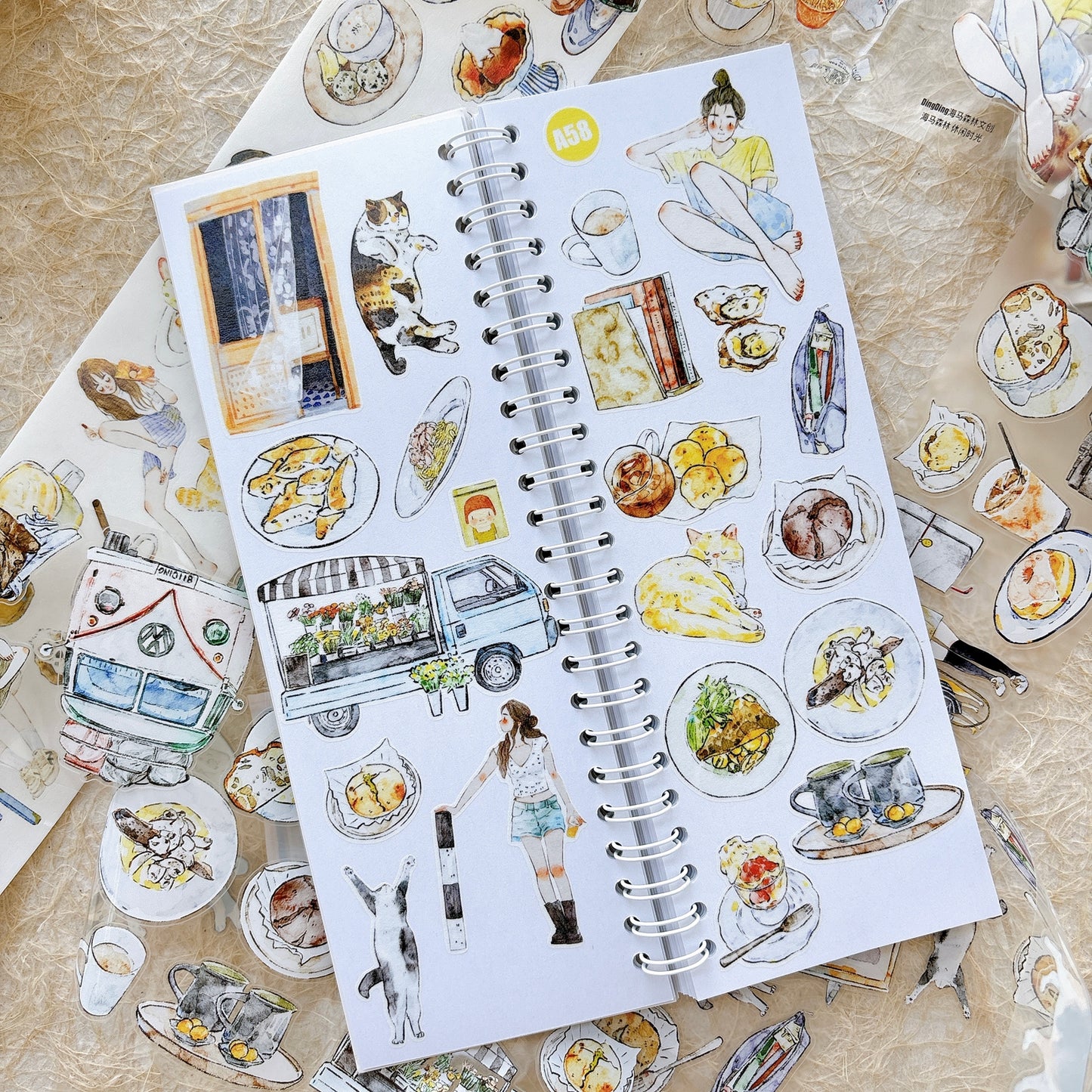 Seahorse Forest Vol11【A58#Leisure Time】Vintage Scene Original Design Pre-Cut Washi/PET Tape Stickers,for Scrapbook Supplies,Junk Journal Supplies