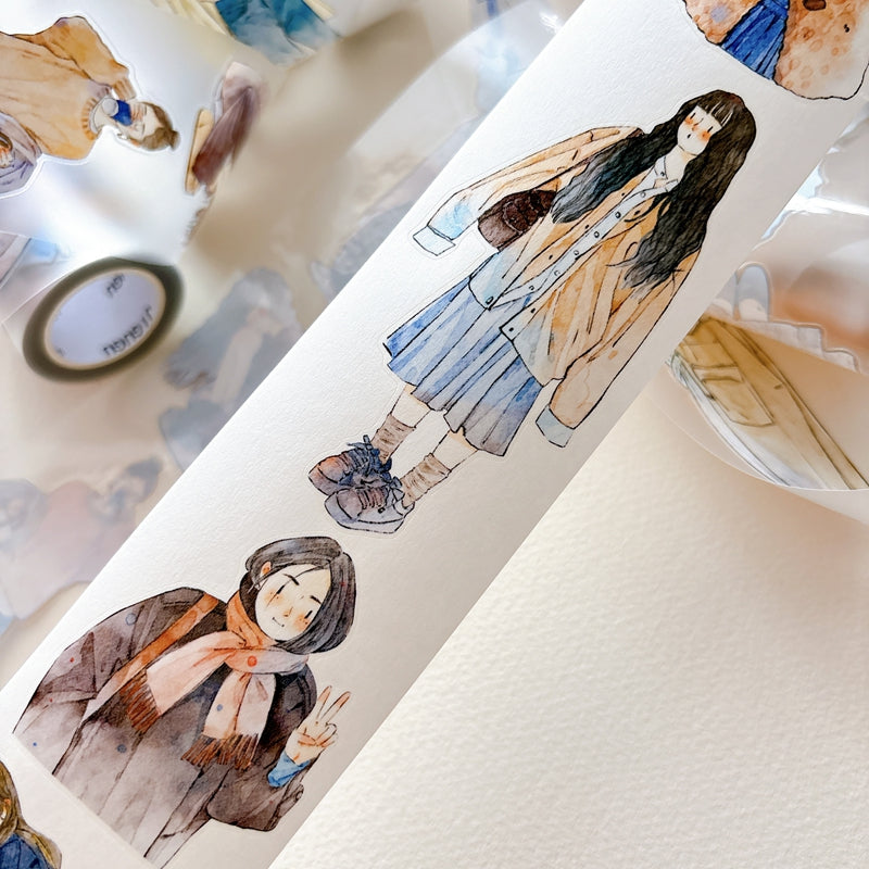 DingDing Vol.16【60#A Little Coffee Color】Pre-Cut Original Design Vintage Character Washi/PET Tape Stickers, for Scrapbook Supplies,Scrapbook Tape Stickers,Junk Journal Supplies, Journaling Stickers,Bullet Journals