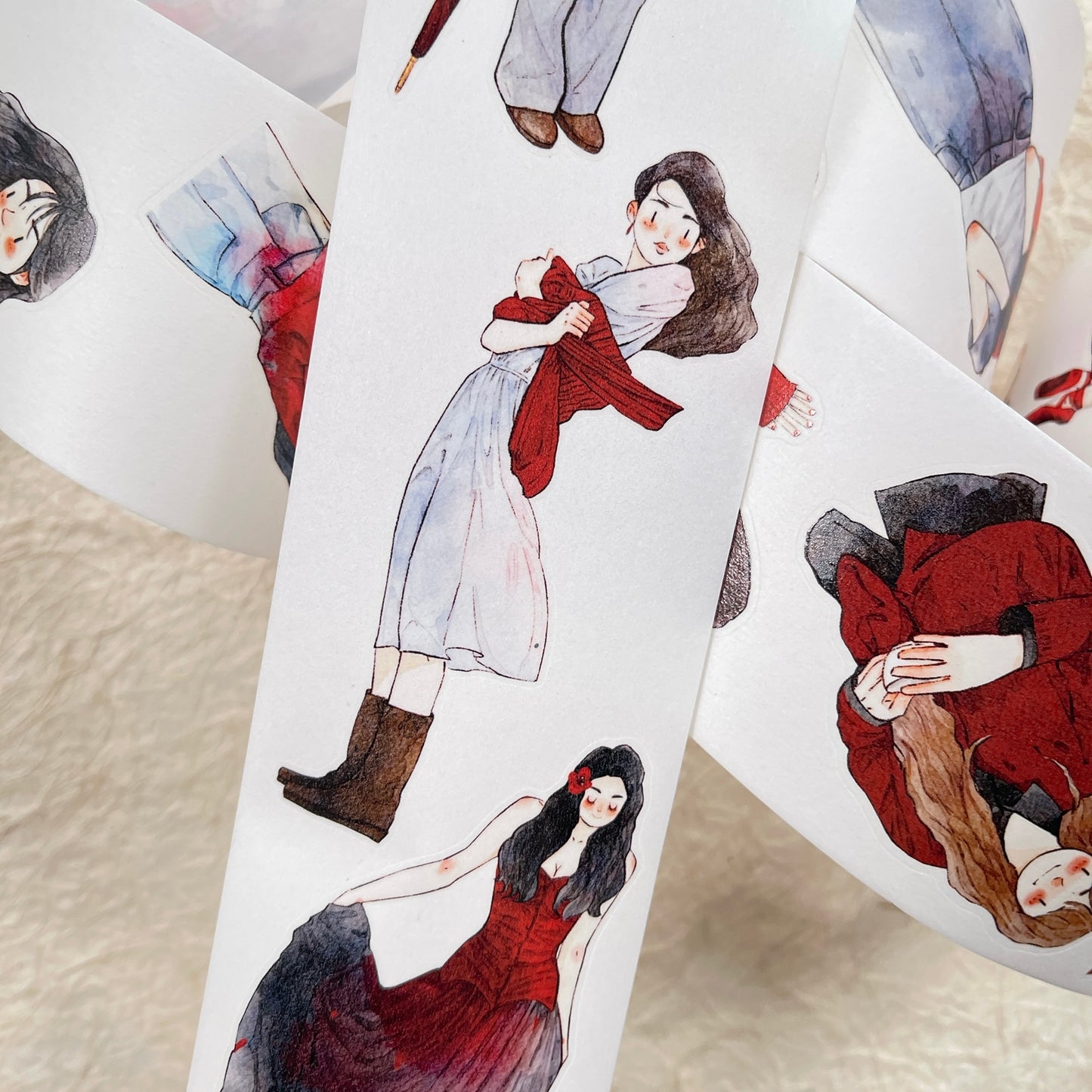 DingDing Vol12【42#A Little Red】Original Design Pre-Cut Washi/PET Tape Stickers,for Scrapbook Supplies,Journaling,Junk Journal,Bullet Journal,Planner Stickers