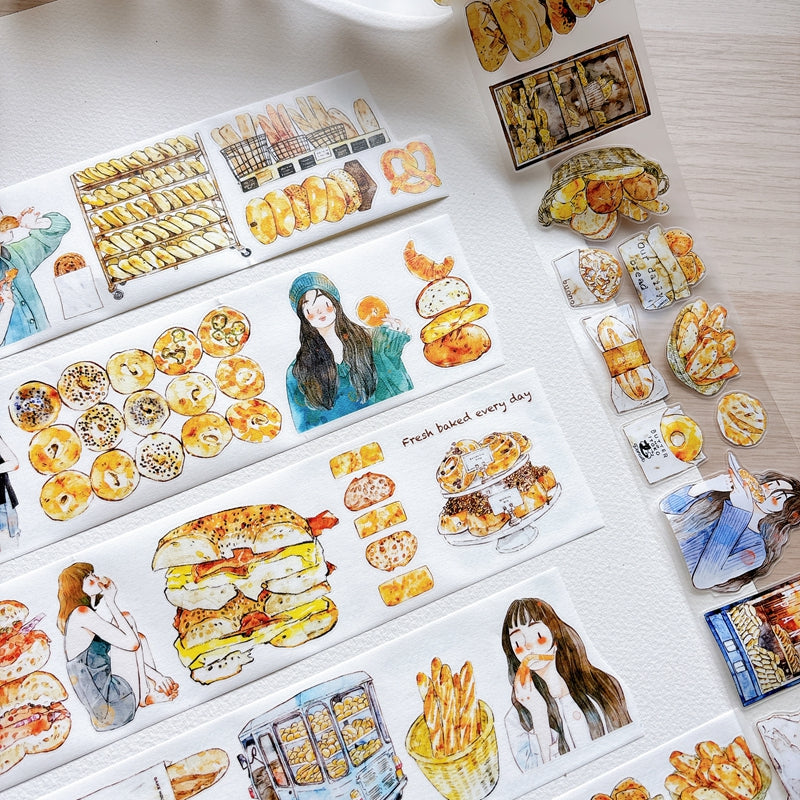 Seahorse Forest Vol.12【A69#Bread Woman】Vintage Delicious Sweets Bread Original Design Pre-Cut Washi/PET Tape Stickers,for Scrapbook Supplies,Junk Journal Supplies