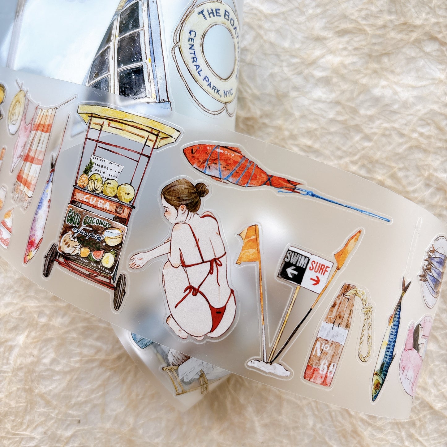 Seahorse Forest Vol11【A66#Anecdotes from Coast】Vintage Scene Original Design Pre-Cut Washi/PET Tape Stickers,for Scrapbook Supplies,Junk Journal Supplies