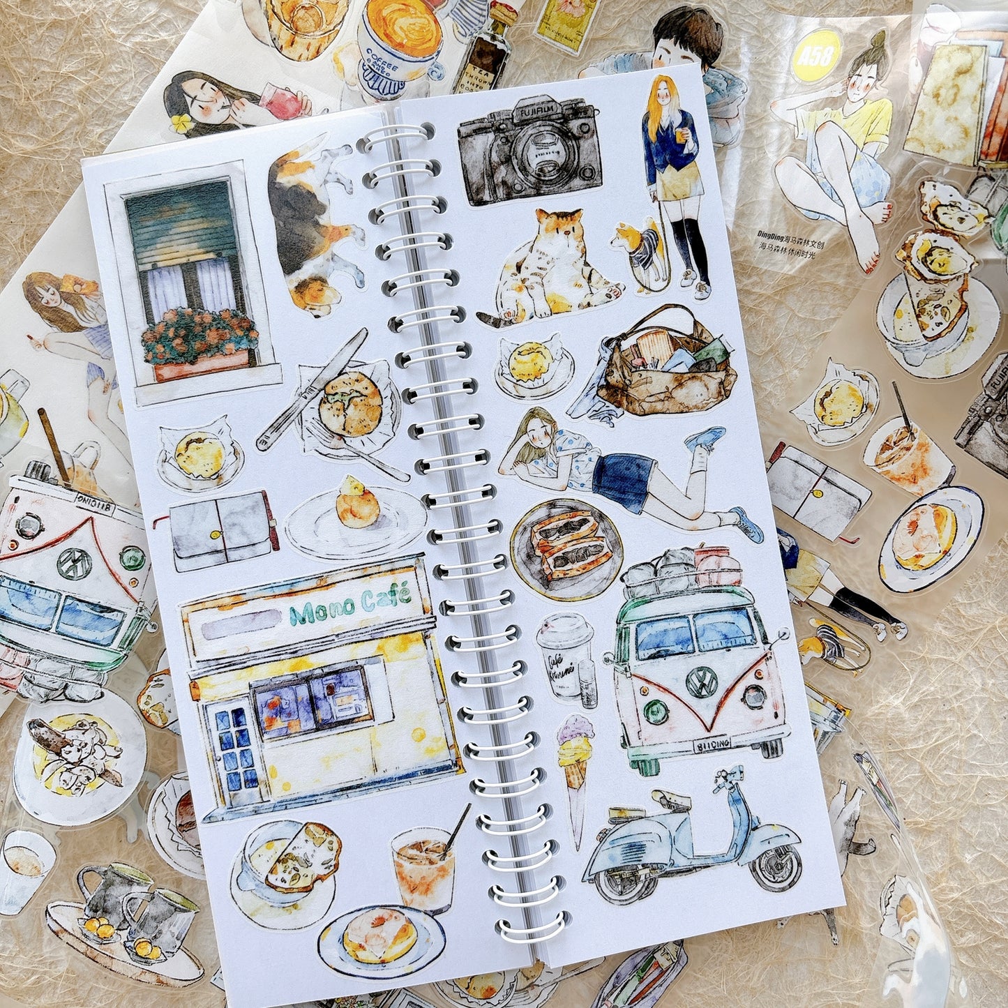 Seahorse Forest Vol11【A58#Leisure Time】Vintage Scene Original Design Pre-Cut Washi/PET Tape Stickers,for Scrapbook Supplies,Junk Journal Supplies