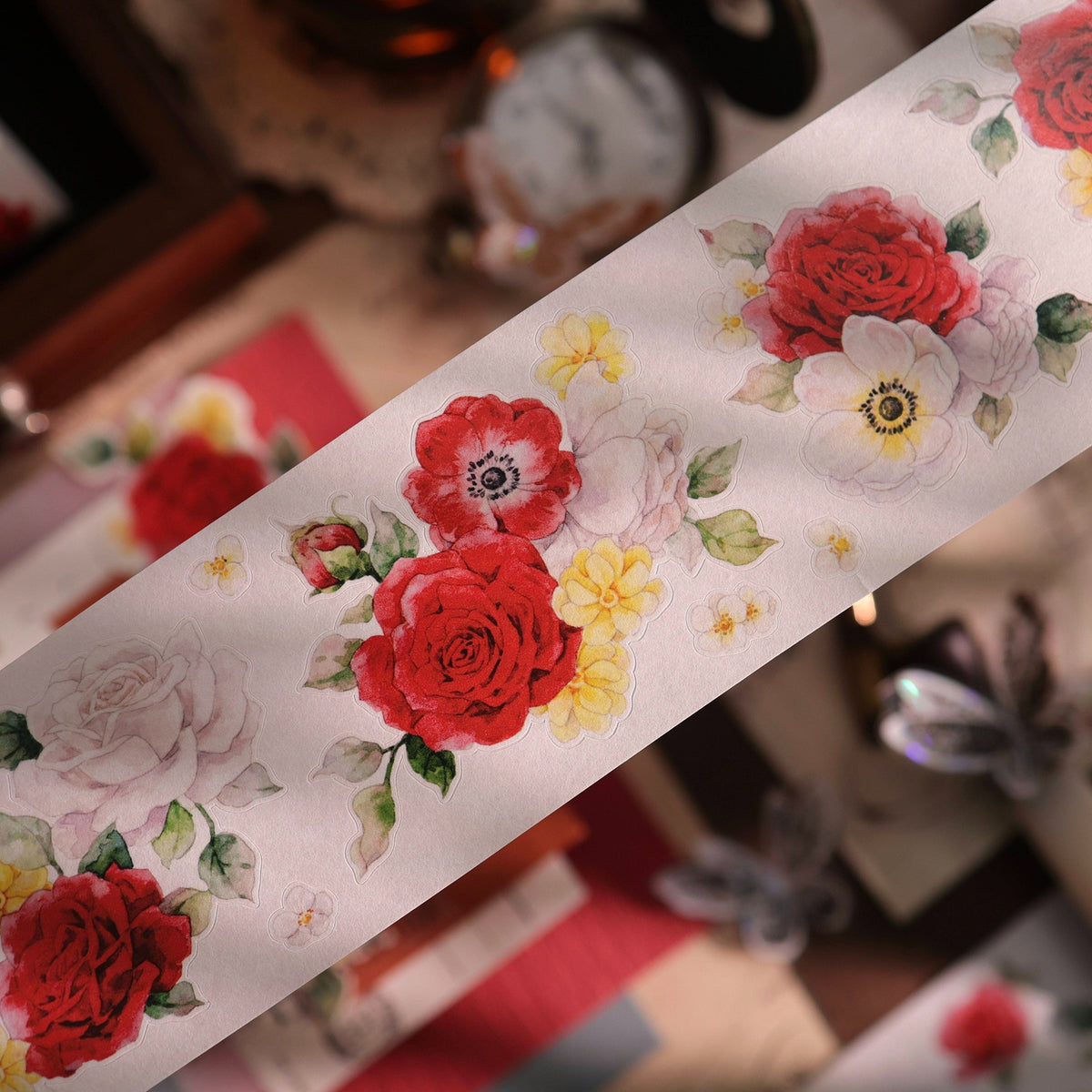 YiEr Vol18【Zhu Bai Qing Fang】Pre-cut Orginal Design Red Rose Washi Tape and PET Stickers