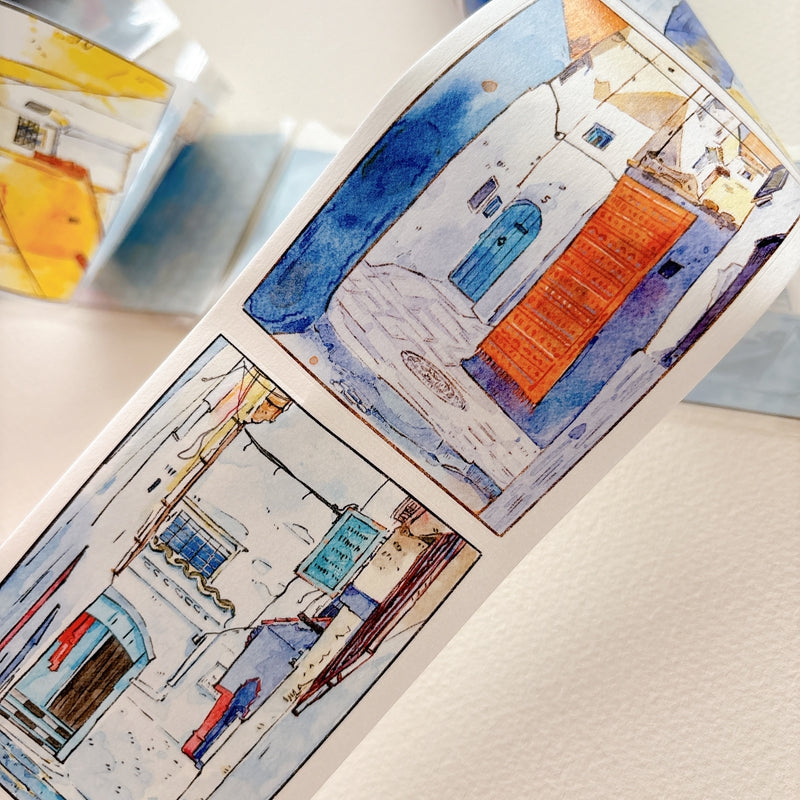 Seahorse Forest Vol11【A71#Wind Passes through Blue Lane】Vintage Scene Original Design Pre-Cut Washi/PET Tape Stickers,for Scrapbook Supplies,Junk Journal Supplies