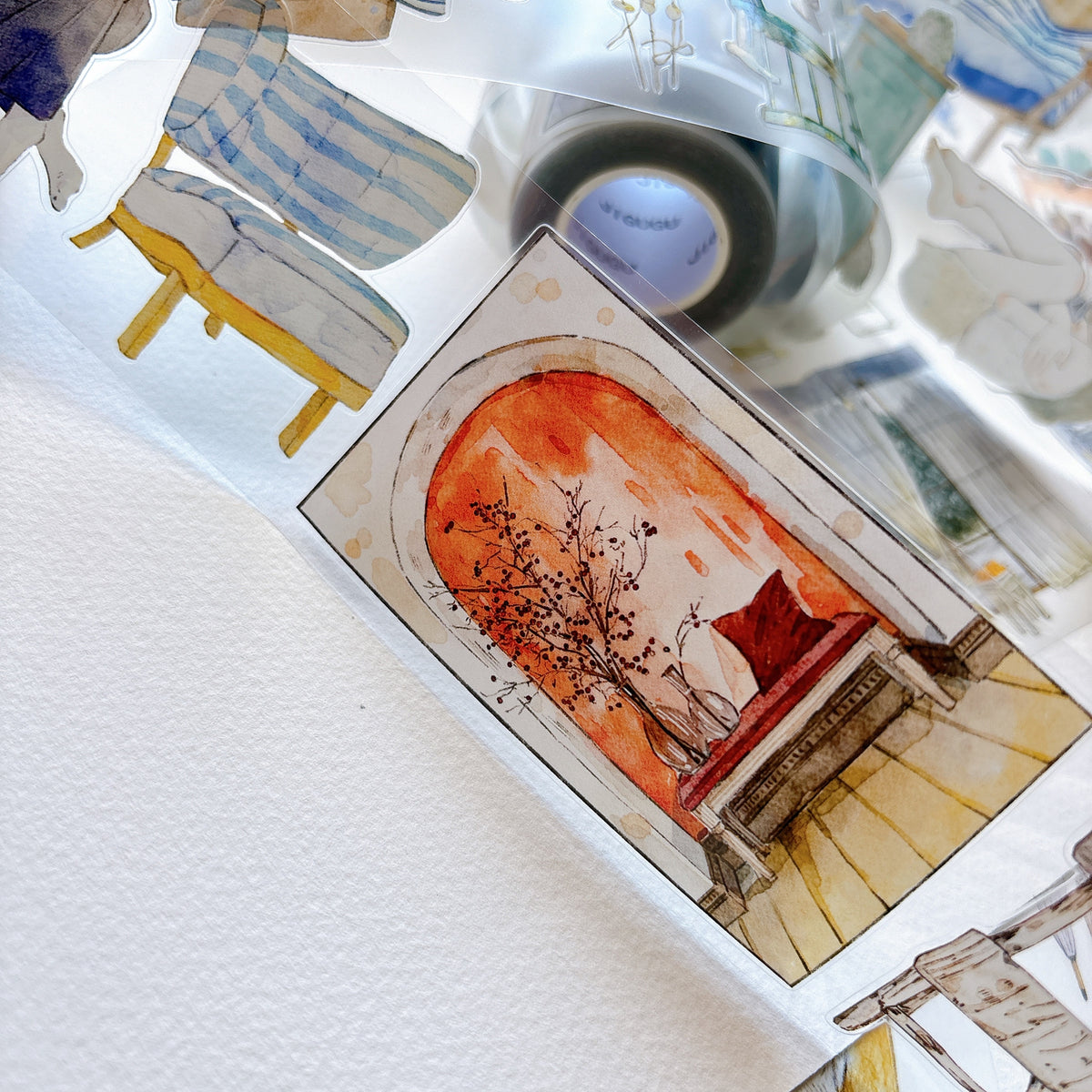 DingDing Vol.17【66#There is a Nest】Original Character Design Vintage Casualness Girl Washi/PET Tape Stickers, for Scrapbook Supplies,Scrapbook Tape Stickers,Junk Journal Supplies