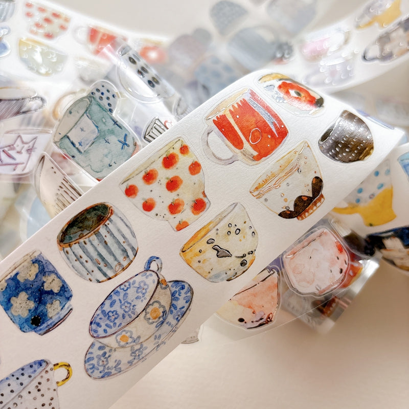 Seahorse Forest Vol.12【A67#Cup】Vintage Original Design Pre-Cut Silver Foil Washi/PET Tape Stickers,for Scrapbook Supplies,Junk Journal Supplies