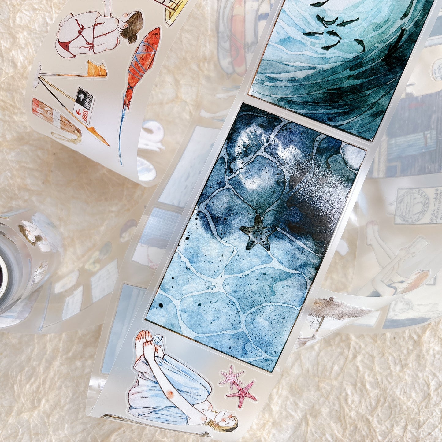 Seahorse Forest Vol11【A66#Anecdotes from Coast】Vintage Scene Original Design Pre-Cut Washi/PET Tape Stickers,for Scrapbook Supplies,Junk Journal Supplies