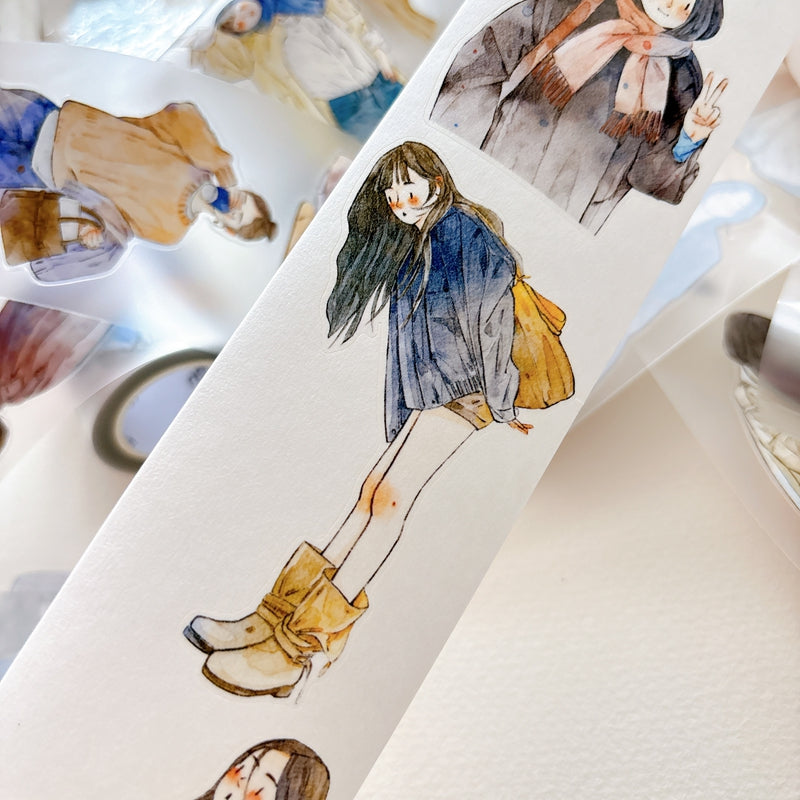 DingDing Vol.16【60#A Little Coffee Color】Pre-Cut Original Design Vintage Character Washi/PET Tape Stickers, for Scrapbook Supplies,Scrapbook Tape Stickers,Junk Journal Supplies, Journaling Stickers,Bullet Journals