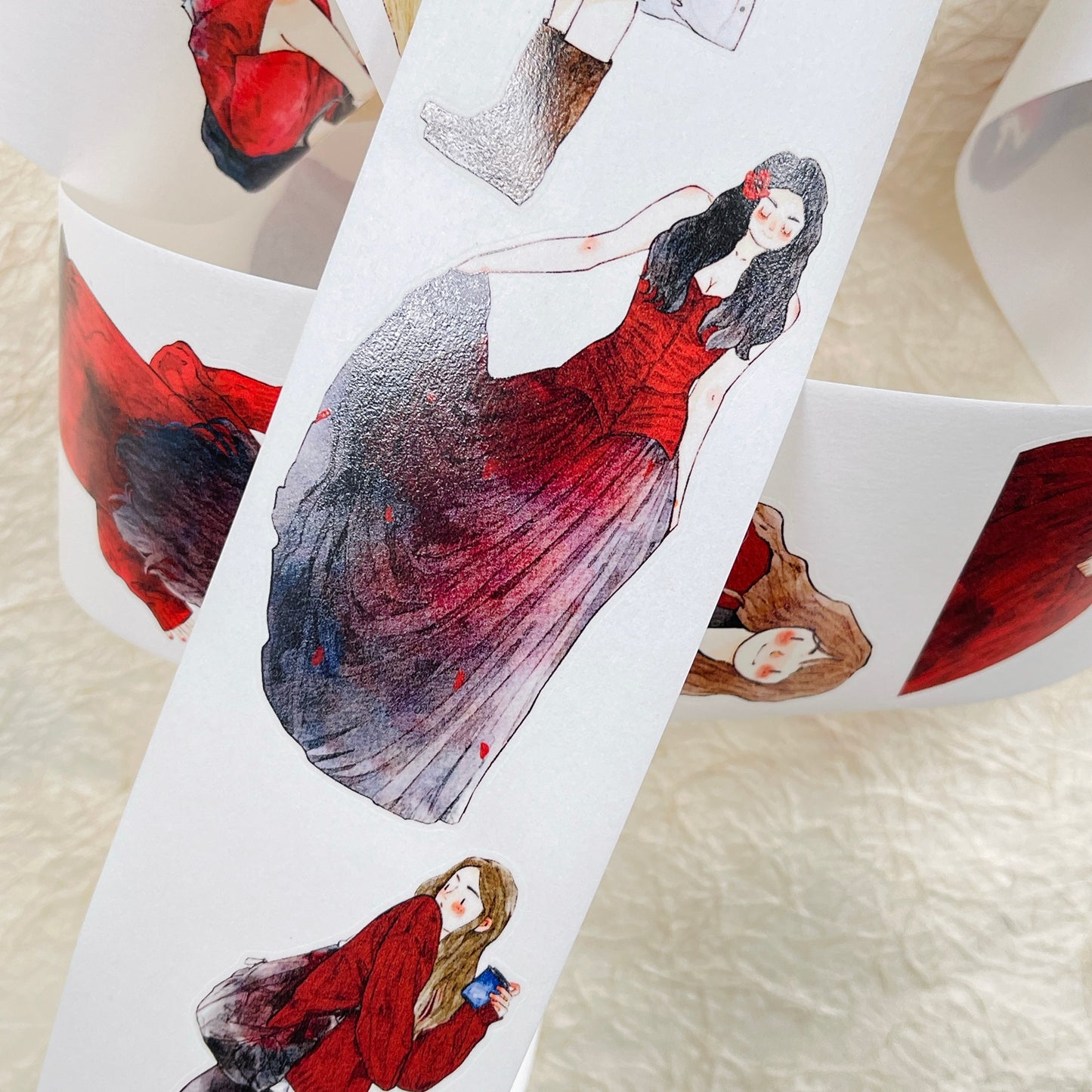 DingDing Vol12【42#A Little Red】Original Design Pre-Cut Washi/PET Tape Stickers,for Scrapbook Supplies,Journaling,Junk Journal,Bullet Journal,Planner Stickers