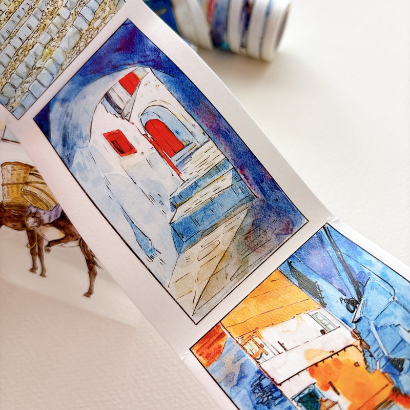 Seahorse Forest Vol11【A71#Wind Passes through Blue Lane】Vintage Scene Original Design Pre-Cut Washi/PET Tape Stickers,for Scrapbook Supplies,Junk Journal Supplies