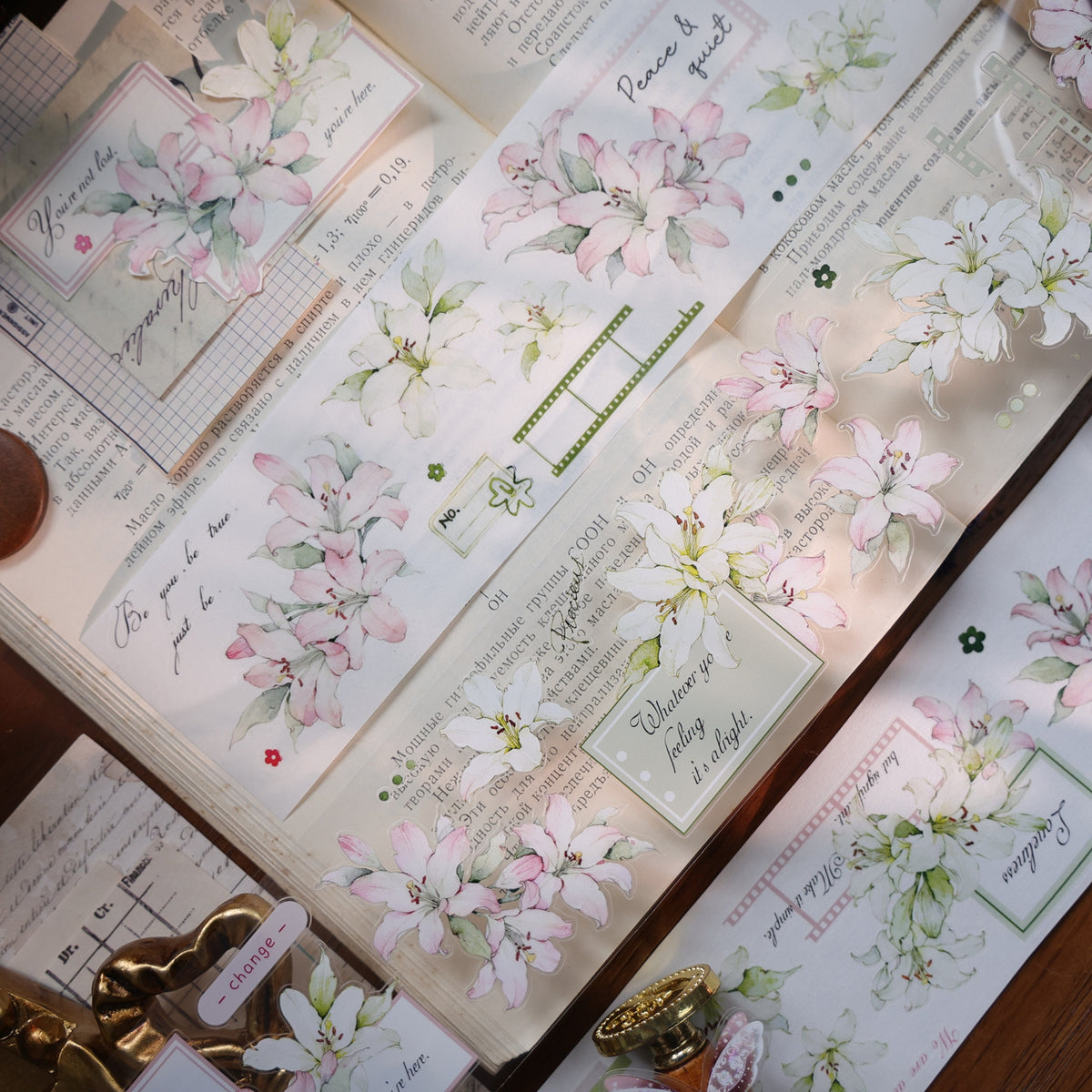 YiEr Vol18【Faint-Mist Lily】Pre-cut Orginal Design Follower Washi Tape and PET Stickers