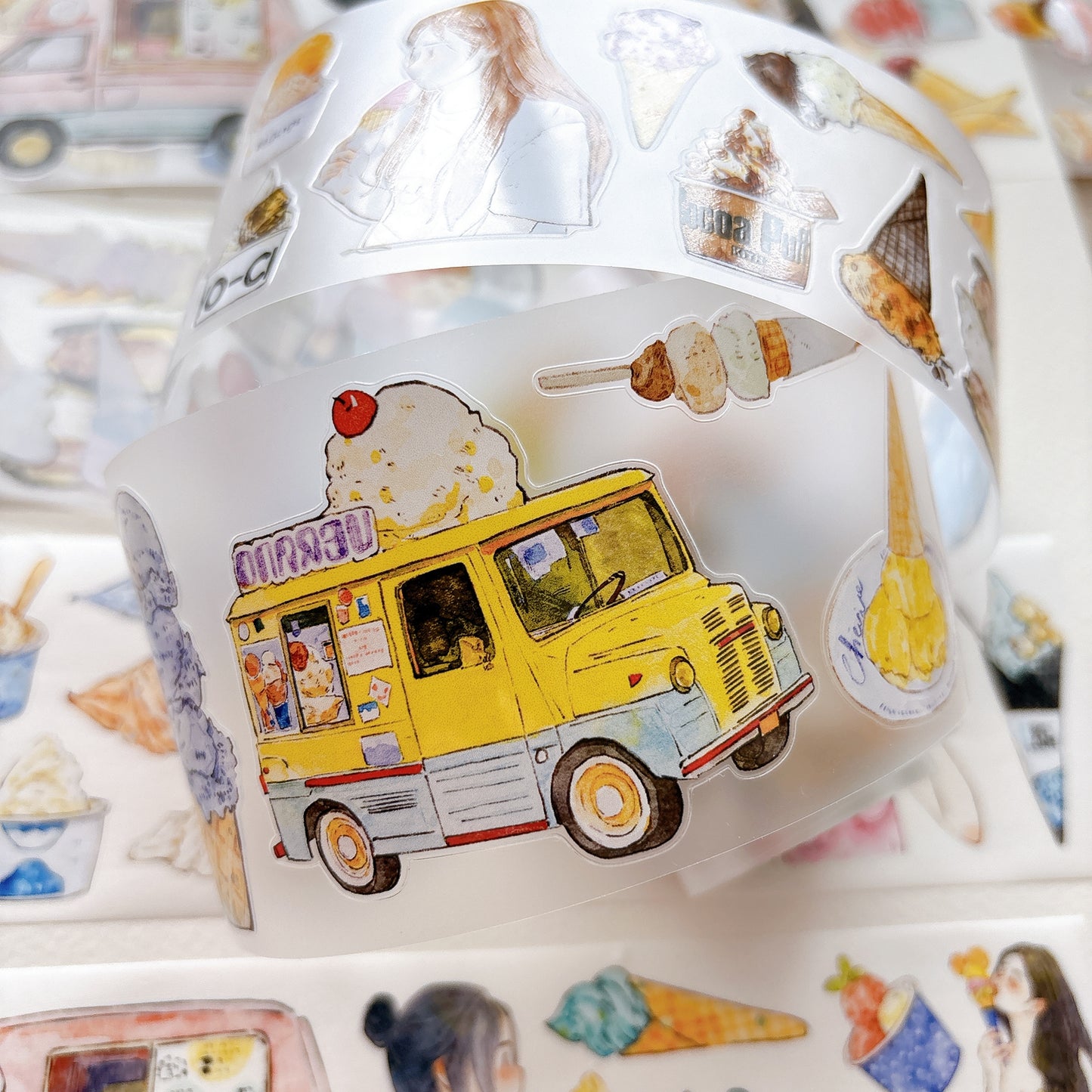 Seahorse Forest Vol11【A65#Icecream】Vintage Delicious Sweets Original Design Pre-Cut Washi/PET Tape Stickers,for Scrapbook Supplies,Junk Journal Supplies