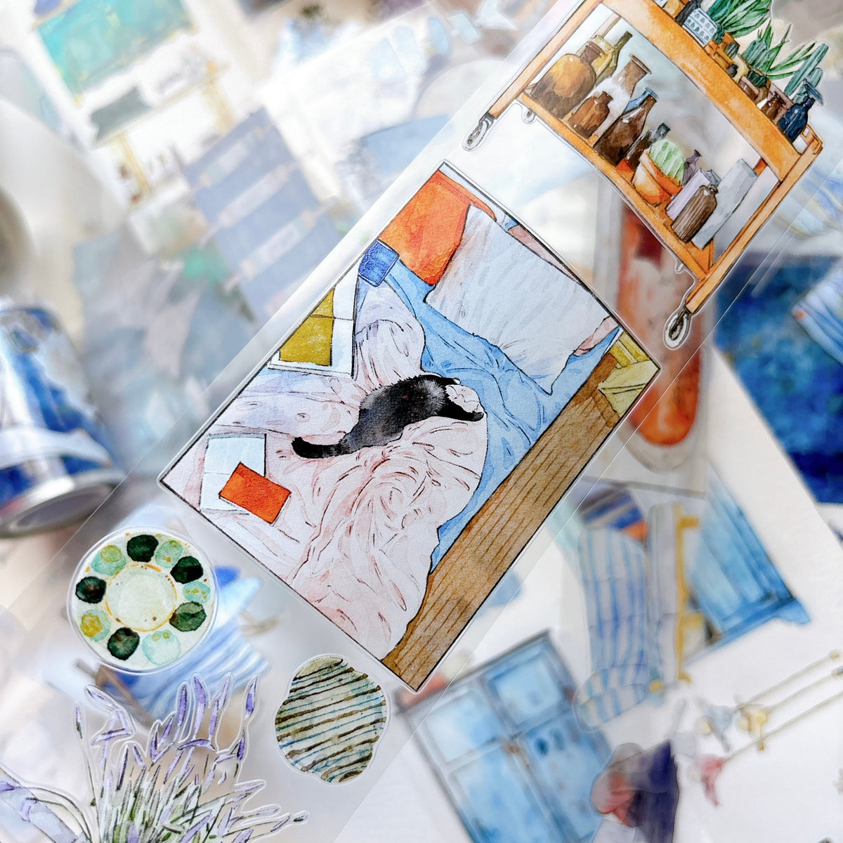 DingDing Vol.17【66#There is a Nest】Original Character Design Vintage Casualness Girl Washi/PET Tape Stickers, for Scrapbook Supplies,Scrapbook Tape Stickers,Junk Journal Supplies