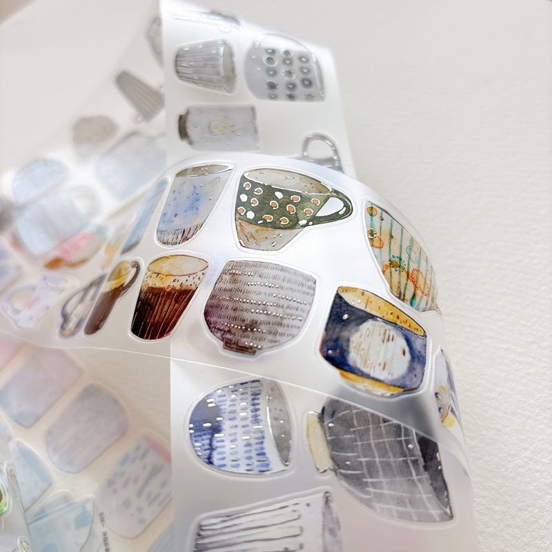 Seahorse Forest Vol.12【A67#Cup】Vintage Original Design Pre-Cut Silver Foil Washi/PET Tape Stickers,for Scrapbook Supplies,Junk Journal Supplies