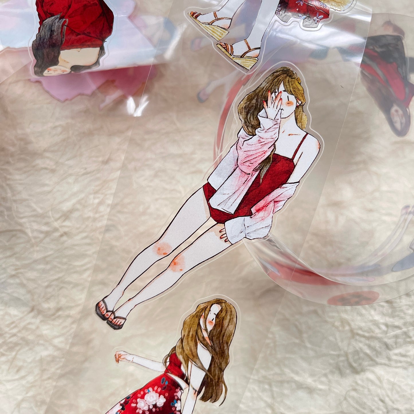 DingDing Vol12【42#A Little Red】Original Design Pre-Cut Washi/PET Tape Stickers,for Scrapbook Supplies,Journaling,Junk Journal,Bullet Journal,Planner Stickers