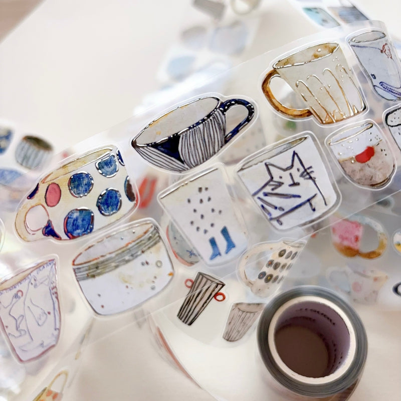 Seahorse Forest Vol.12【A67#Cup】Vintage Original Design Pre-Cut Silver Foil Washi/PET Tape Stickers,for Scrapbook Supplies,Junk Journal Supplies
