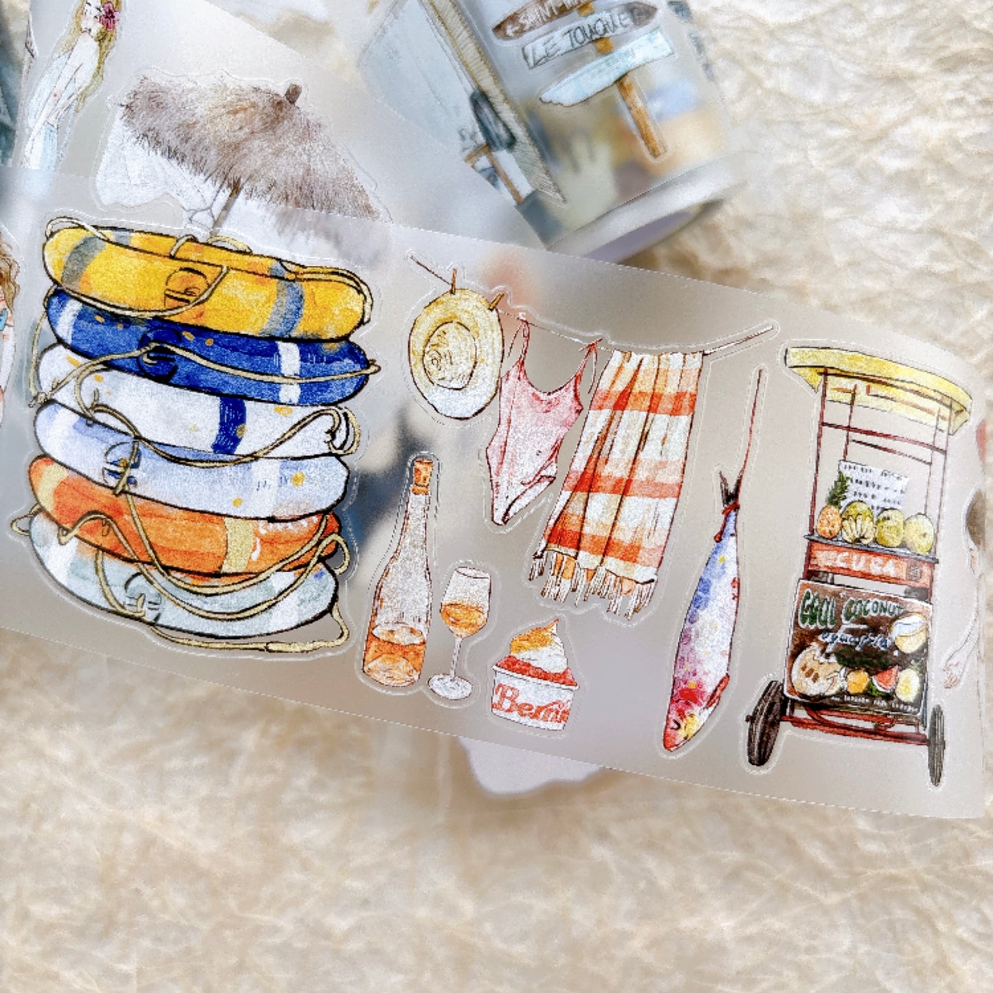 Seahorse Forest Vol11【A66#Anecdotes from Coast】Vintage Scene Original Design Pre-Cut Washi/PET Tape Stickers,for Scrapbook Supplies,Junk Journal Supplies