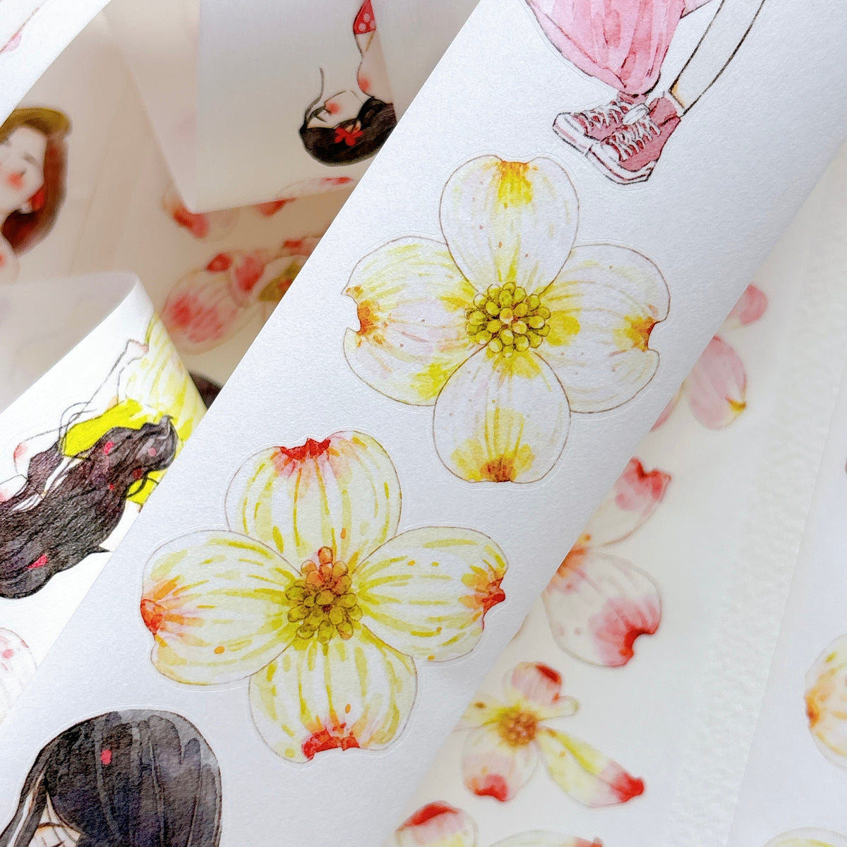DingDing Vol.17【67#Cornelian Cherry】Original Character Design Vintage Casualness Girl Washi/PET Tape Stickers, for Scrapbook Supplies,Scrapbook Tape Stickers,Junk Journal Supplies