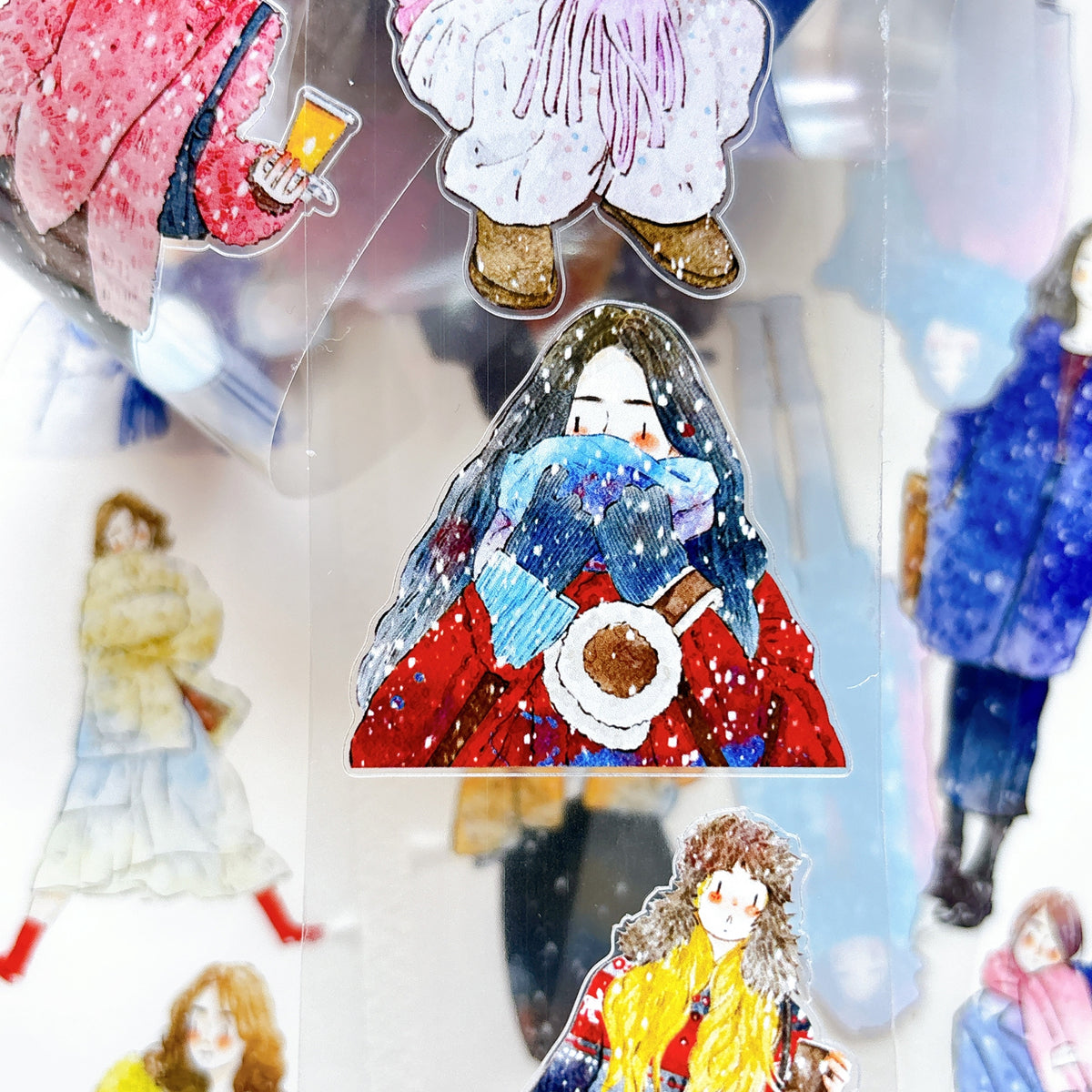 DingDing Vol.17【64#It’s Snowing】Pre-Cut Original Design Vintage Character Washi/PET Tape Stickers, for Scrapbook Supplies,Scrapbook Tape Stickers,Junk Journal Supplies, Journaling Stickers,Bullet Journals