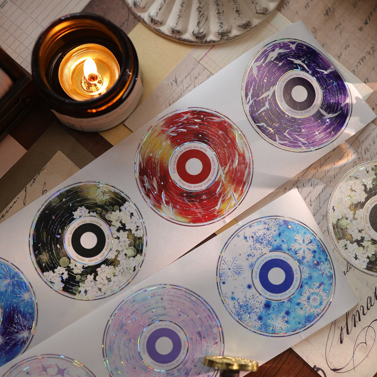 YiEr Vol18【 Spinning Sound Creates Dreams】Pre-cut Orginal Design CD Disc Tape,Light Retro Record Washi Pet Tape