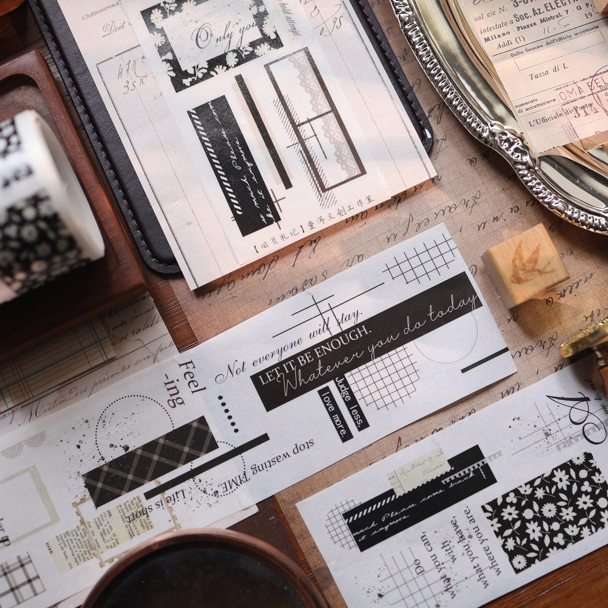 YiEr Vol18【Old Page Notes】Pre-cut Orginal Design Base Text Border Washi Tape and PET Stickers