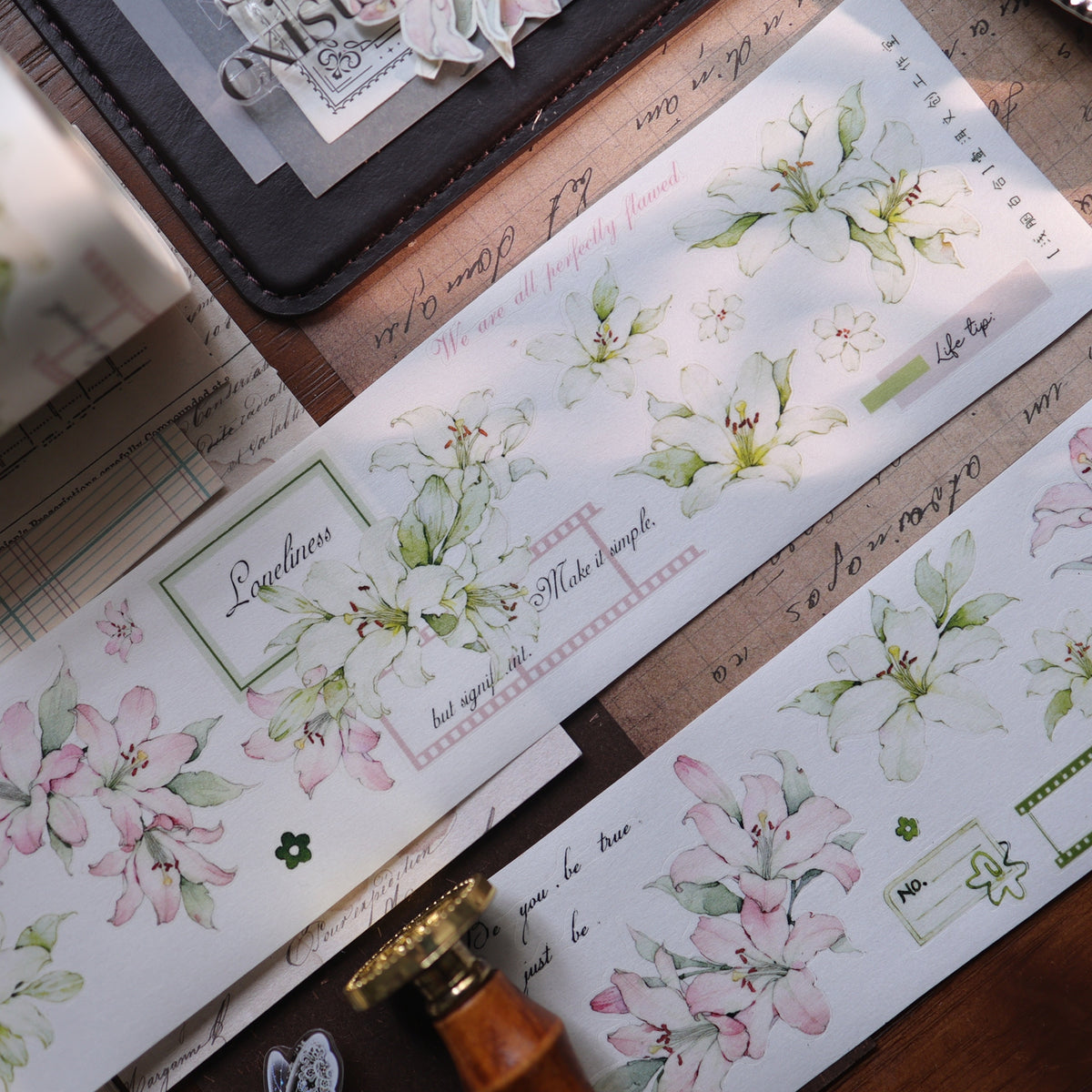 YiEr Vol18【Faint-Mist Lily】Pre-cut Orginal Design Follower Washi Tape and PET Stickers