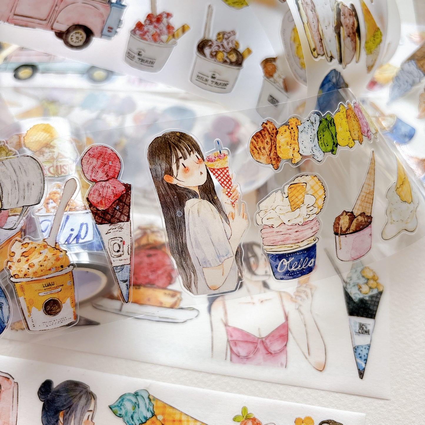 Seahorse Forest Vol11【A65#Icecream】Vintage Delicious Sweets Original Design Pre-Cut Washi/PET Tape Stickers,for Scrapbook Supplies,Junk Journal Supplies