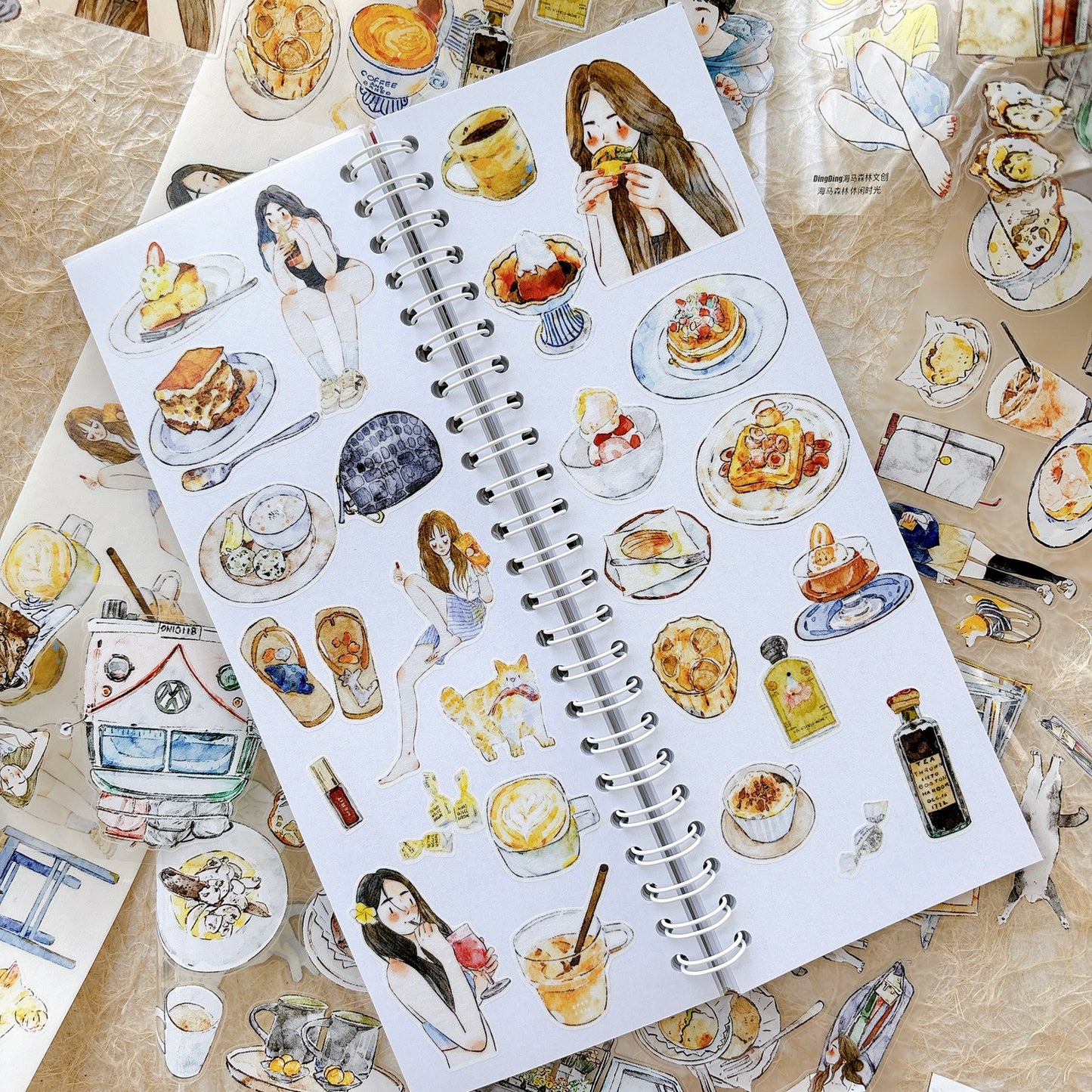 Seahorse Forest Vol11【A58#Leisure Time】Vintage Scene Original Design Pre-Cut Washi/PET Tape Stickers,for Scrapbook Supplies,Junk Journal Supplies