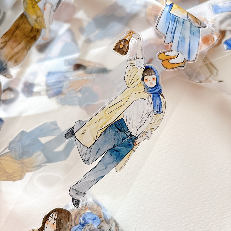 DingDing Vol.16【60#A Little Coffee Color】Pre-Cut Original Design Vintage Character Washi/PET Tape Stickers, for Scrapbook Supplies,Scrapbook Tape Stickers,Junk Journal Supplies, Journaling Stickers,Bullet Journals